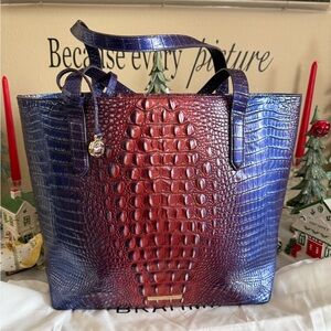 Brahmin Brooke Tote in Fawning Ombré Purple Croc Embossed Tote NWOT